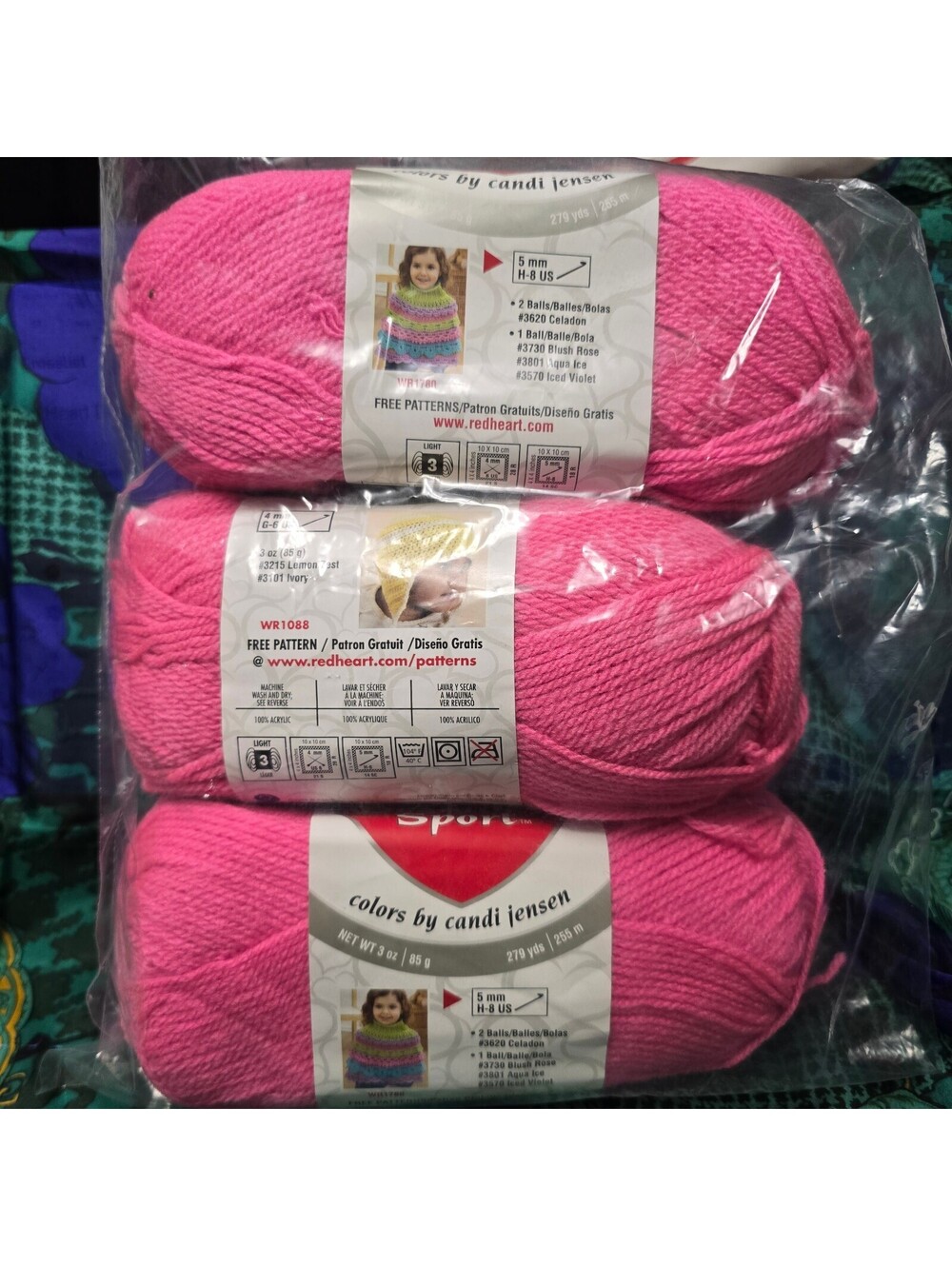 3 Red Heart Designer Sport BLUSH ROSE Pink Acrylic 3 oz 279 yds Sport